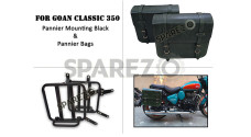 For Royal Enfield Goan Classic 350 Leather Pannier Dark Green Bags With Mounting - SPAREZO For Royal Enfield Goan Classic 350 Leather Pannier Dark Green Bags With Mounting - SPAREZO